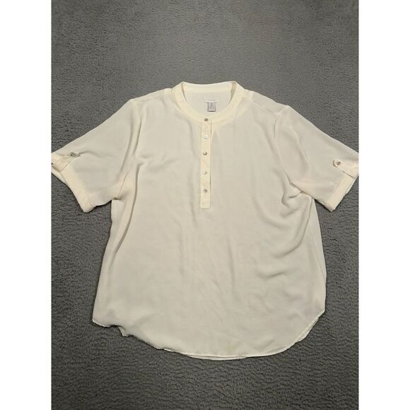 Chico's Tops - Chico's Womens Blouse Size 3 (US XL/16) Short Sleeve Sheer White Button Up Crew